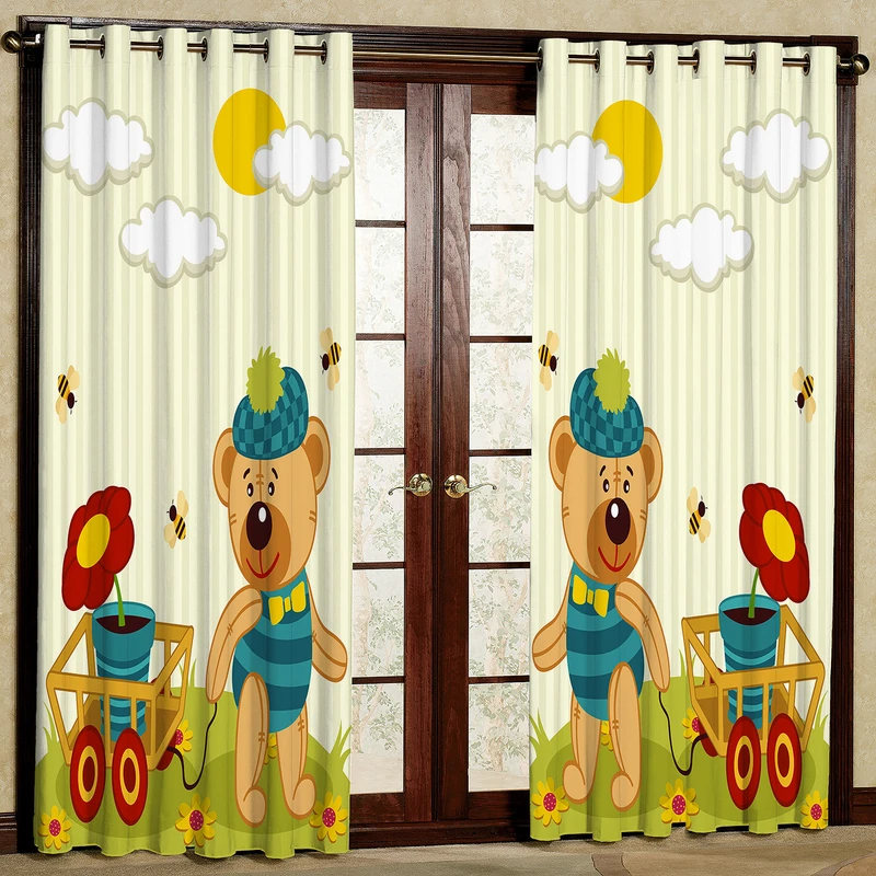 پرده مدل خرس و چرخ مخمل پانچی کد 1035 سایز 140x280 سانتی متر