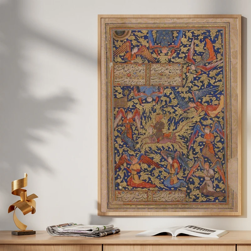 تابلو طرح نگارگری آسمانی مدل G01069 فریم کرم روشن