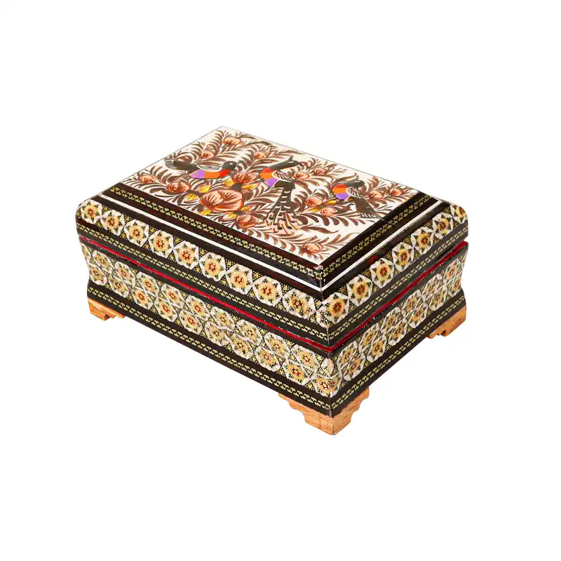 جعبه جواهرات خاتم کاری مدل گل و مرغ برجسته کد 15118Br3f3