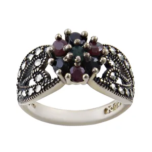 انگشتر نقره زنانه بازرگانی میلادی مدل یاقوت سرخ حدید رکاب نگین مارکازیت کد AW_288
