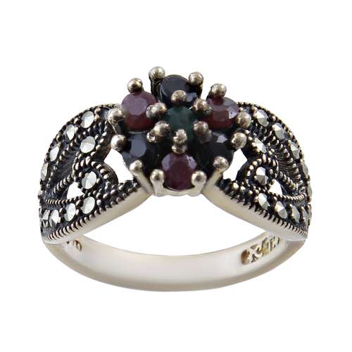 انگشتر نقره زنانه بازرگانی میلادی مدل یاقوت سرخ حدید رکاب نگین مارکازیت کد AW_288