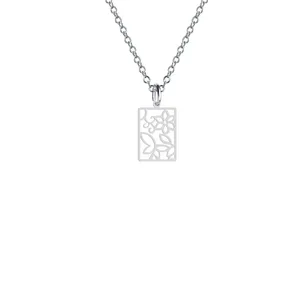 گردنبند نقره زنانه هایکا مدل گل و مستطیل کد n.ha2-659