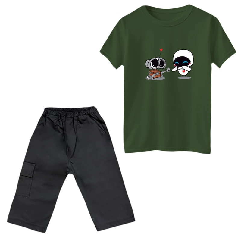 ست تی‌شرت و شلوارک پسرانه مدل رباتیک