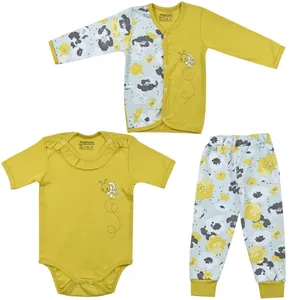 ست 3 تکه لباس نوزادی مانینی مدل زنبور و گل کد 1