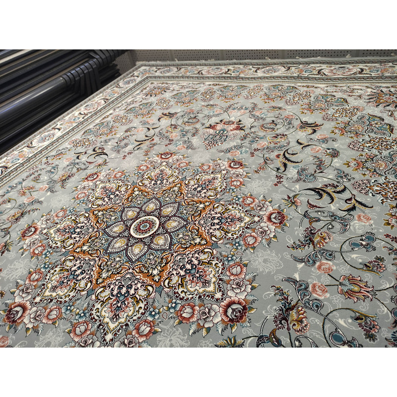 فرش ماشینی فرش مشهد مدل ستاره زمینه طوسی