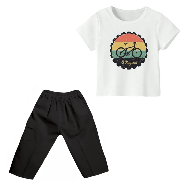 ست تی شرت و شلوارک پسرانه مدل دوچرخه کد ۸