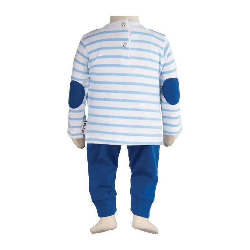 ست تی شرت آستین بلند و شلوار نوزادی آدمک مدل راه راه کله خرس کد 117161 رنگ آبی