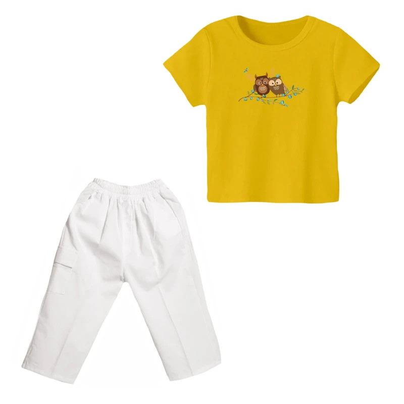 ست تی شرت و شلوارک دخترانه مدل جغد کد ۲