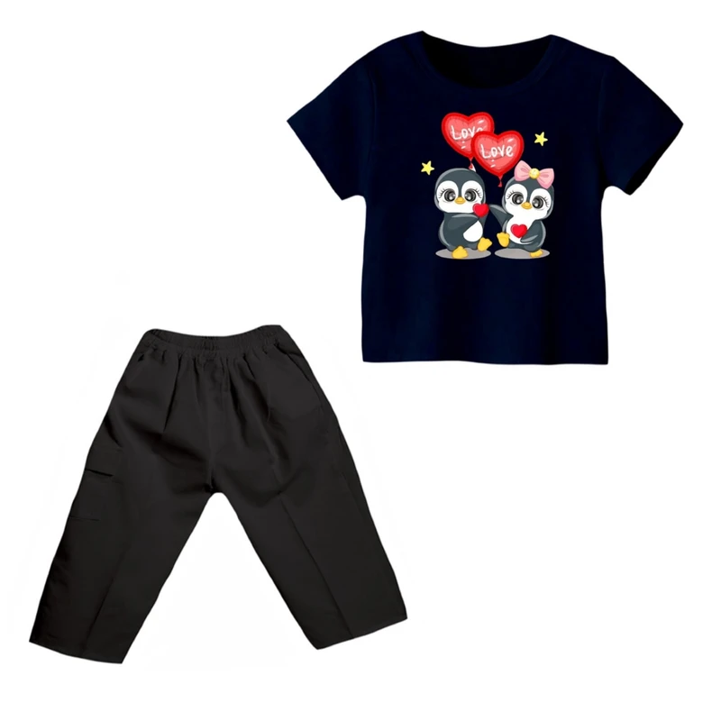 ست تی شرت و شلوارک دخترانه مدل پنگوئن کد ۱۷