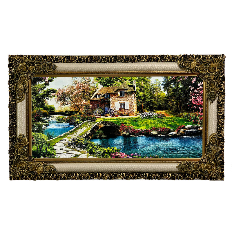 تابلو فرش ماشینی طرح دستبافت مدل خانه سنگی کد 7501