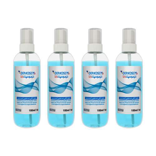 محلول ضدعفونی کننده دست شرکت رضاراد مدل +Dermosept حجم 100 میلی لیتر بسته 4 عددی