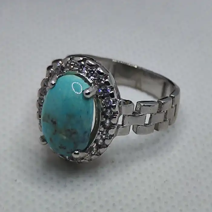 انگشتر نقره زنانه نقره جات بافندگان مدل فیروزه نیشابور کد 87