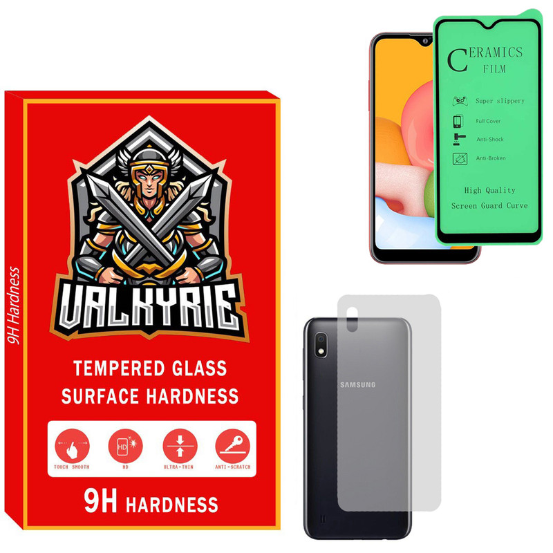 محافظ صفحه نمایش سرامیکی والکری مدل CRBKV_01 مناسب برای گوشی موبایل سامسونگ Galaxy A10 به همراه محافظ پشت گوشی