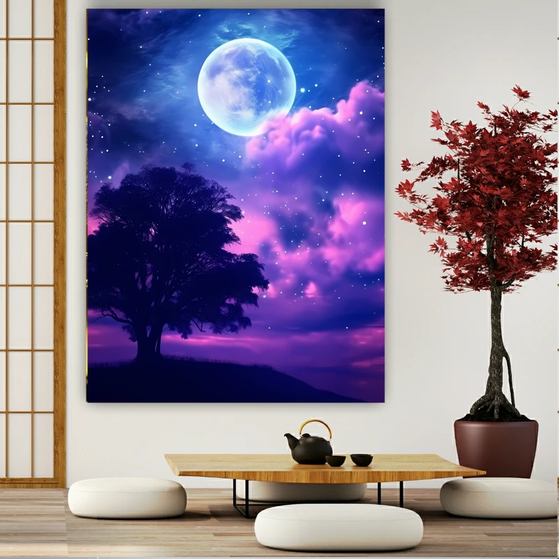 پوستر طرح مخمل ماه فانتزی مدل درخت تنها  کد BK22950