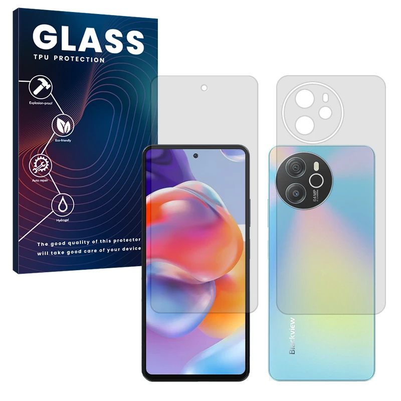 محافظ صفحه نمایش شفاف گلس مدل Resistant مناسب برای گوشی موبایل بلک ویو Shark 8 به همراه محافظ پشت گوشی 
