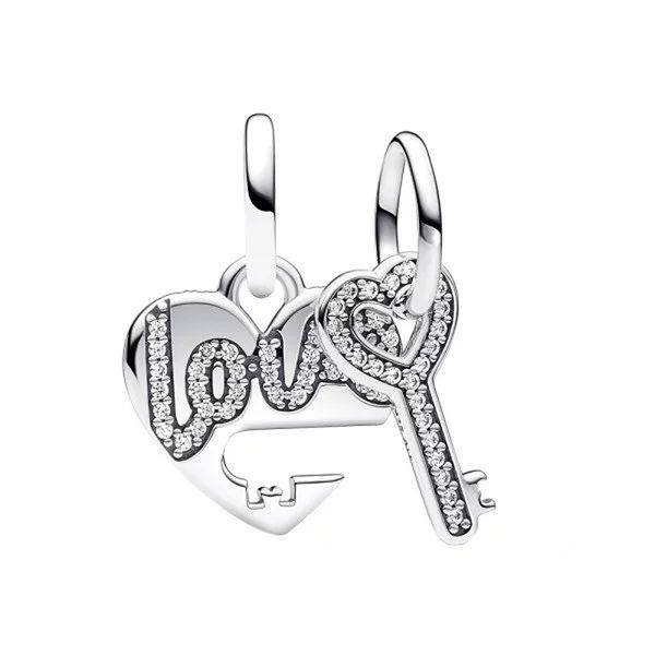 آویز گردنبند نقره زنانه پاندورا مدل قفل و کلید LOVE بسته دو عددی