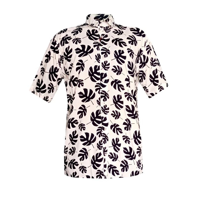 پیراهن آستین کوتاه مردانه مدل هاوایی برگ کد B-WHI-B رنگ سفید