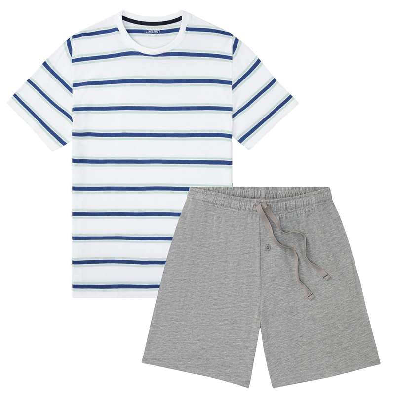 ست تی شرت و شلوارک مردانه لیورجی مدل رویال کد StripsLux2022 رنگ سفید