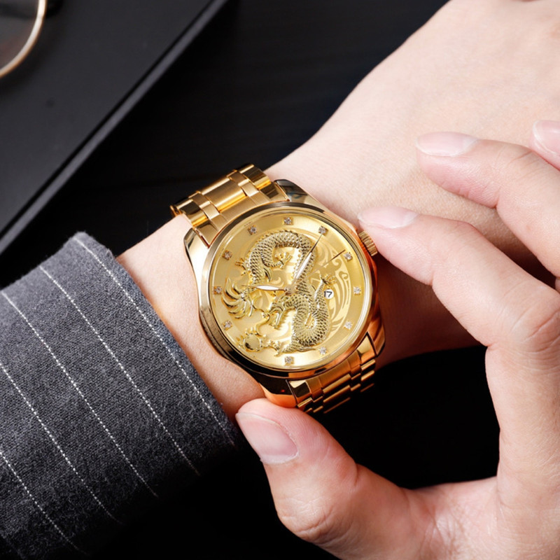 ساعت مچی عقربه‌ای مردانه مدل دراگون اژدها تک موتوره بند استیل کد 1