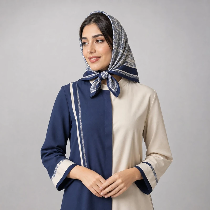 مینی اسکارف ابریشم زنانه مدل سیلک طرح شهر با طول و عرض ۷۰*۷۰ سانتی‌متر