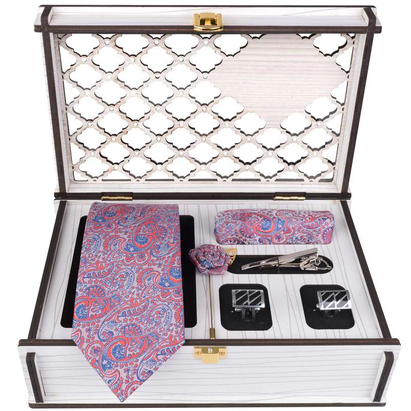 ست کراوات و دستمال جیب و دکمه سردست و گل کت مردانه جیان فرانکو روسی مدل GF-PA732RE-BOX