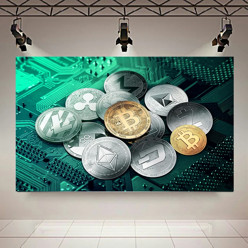 پوستر پارچه ای مخمل طرح ارز های دیجیتال مدل BITCOIN کد PD130166