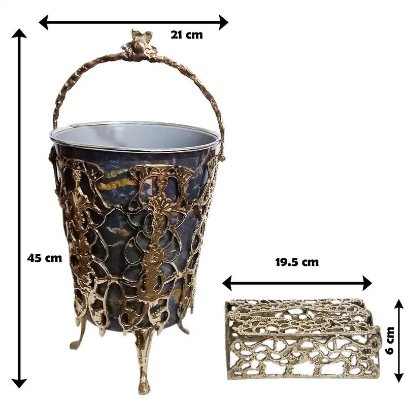 ست سطل و جعبه دستمالی برنزی مدل اسپیناس کد 03