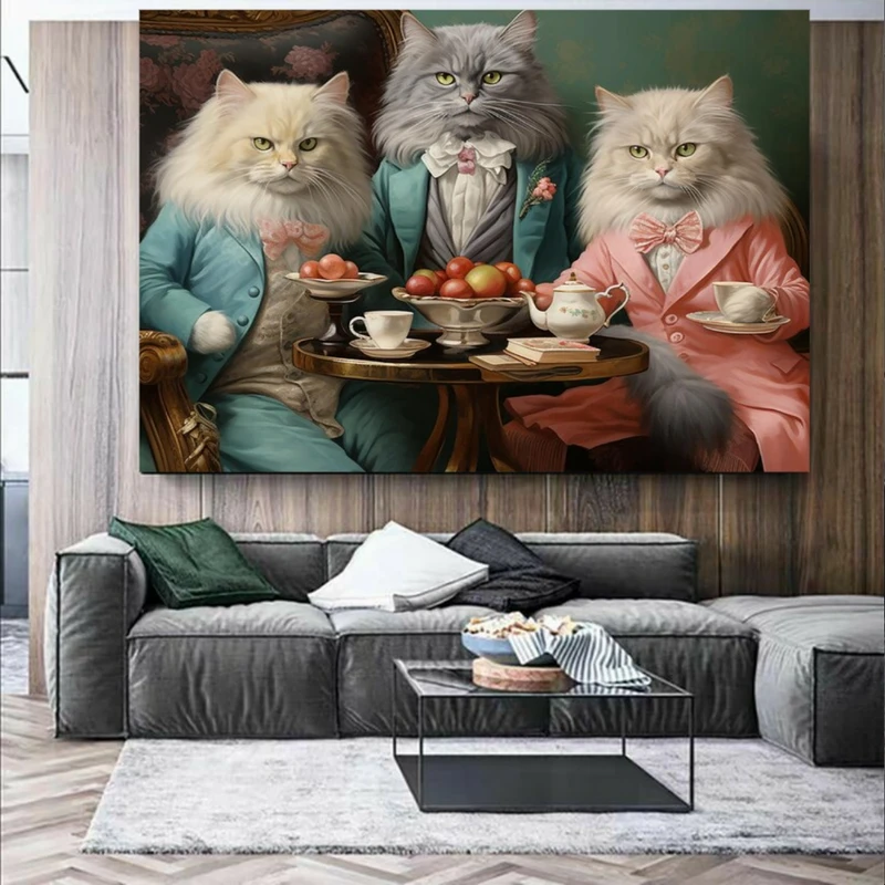 تابلو بوم طرح مخمل گربه های اشرافی مدل سلطنتی کد BK23128