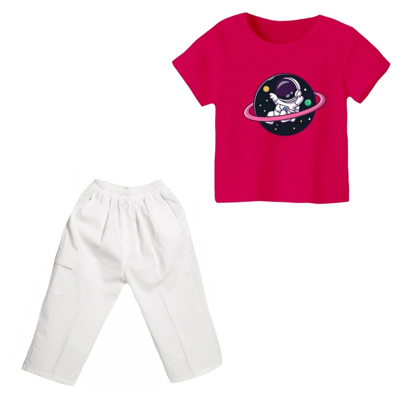 ست تی شرت و شلوارک دخترانه مدل فضانورد کد ۲۰