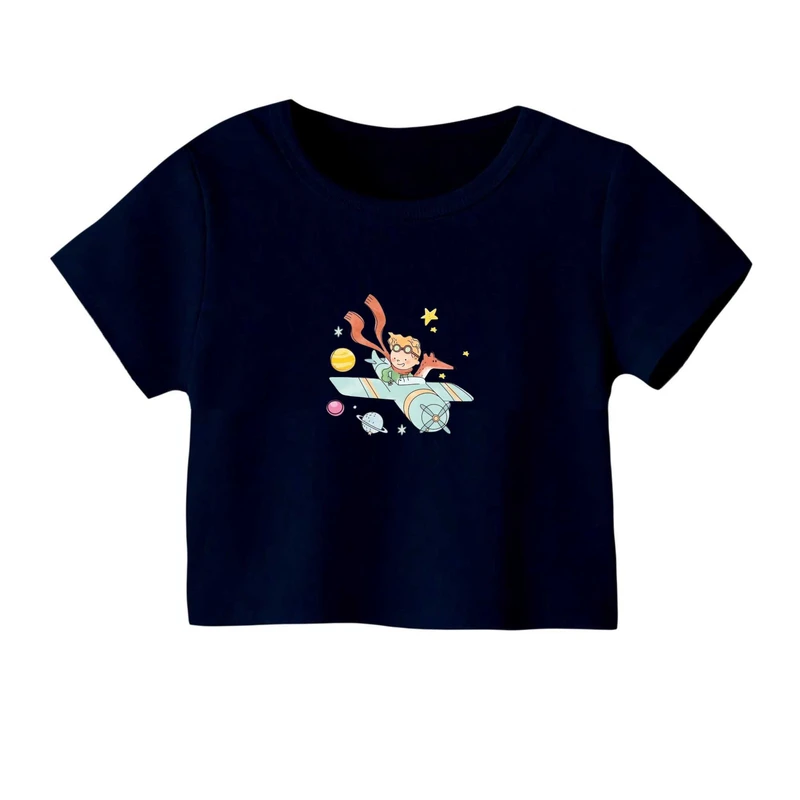 کراپ‌ تی‌شرت آستین کوتاه زنانه مدل شازده کوچولو