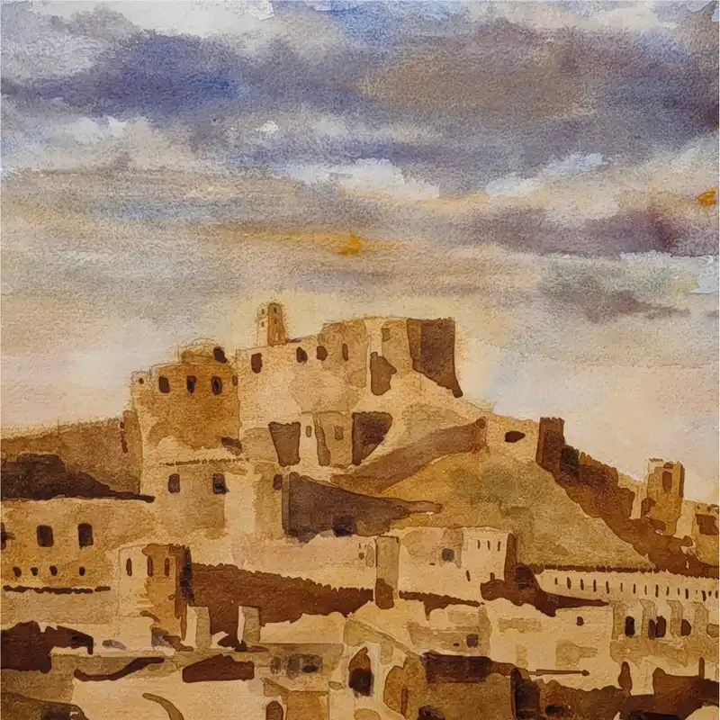 نقاشی آبرنگ طرح ارگ بم کد 1010