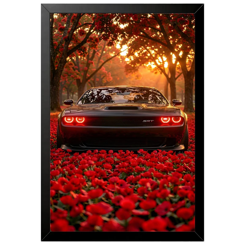 تابلو بکلیت طرح ماشین و خودرو Dodge Challenger SRT Hellcat مدل B-pe130180 فریم مشکی