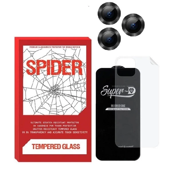 محافظ صفحه نمایش اسپایدر مدل 2SN- مناسب برای گوشی موبایل اپل iPhone 12 Pro Max به همراه محافظ پشت گوشی و محافظ لنز دوربین