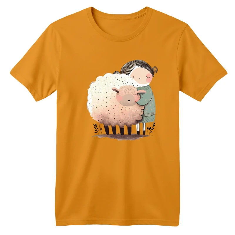 تی شرت آستین کوتاه بچگانه مدل دخترک و گوسفند
