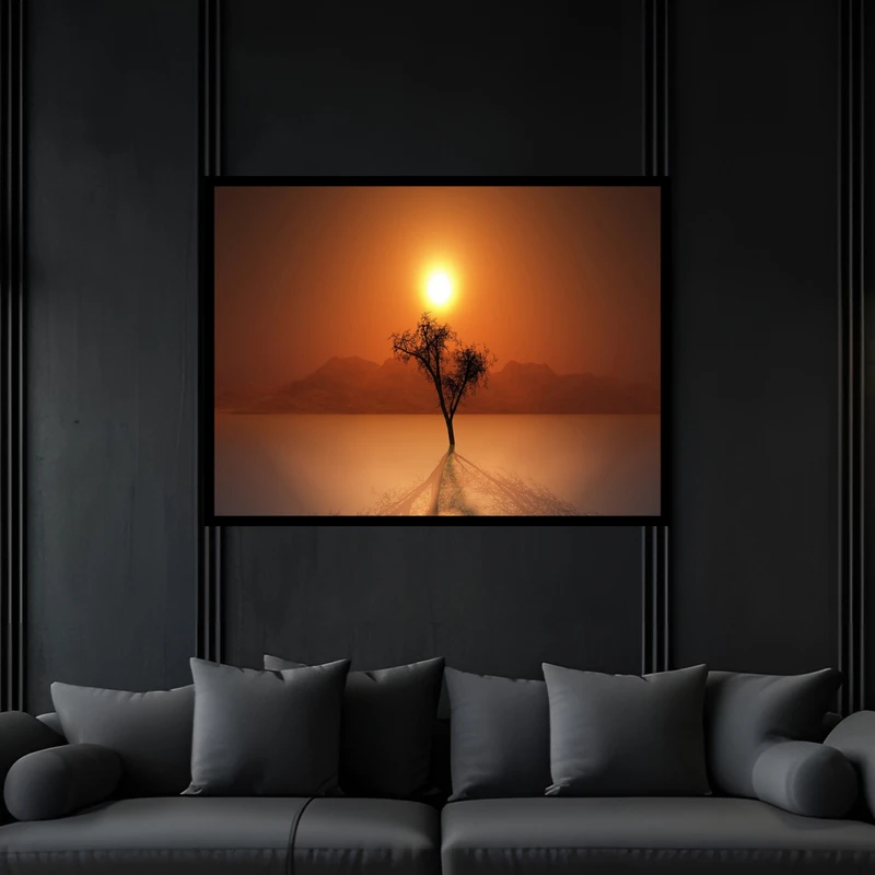 تابلو بکلیت طرح هنری مدرن صحرا و کویر گرم و خشک مدل B-bu6616 فریم مشکی