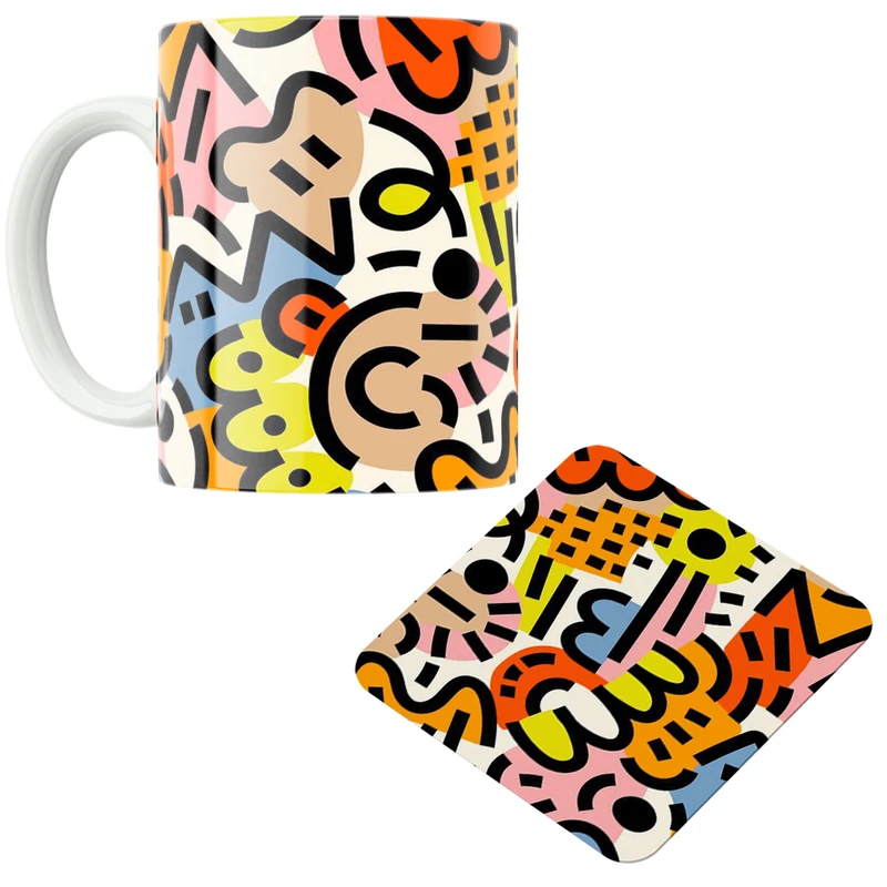 ماگ مدل اشکال و خطوط کد DKC584 به همراه زیر لیوانی