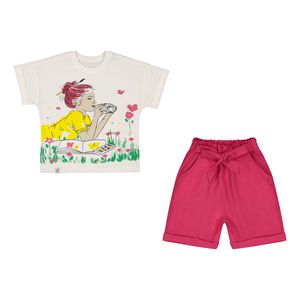 ست تی شرت و شلوارک دخترانه سون پون مدل G864 رنگ سفید