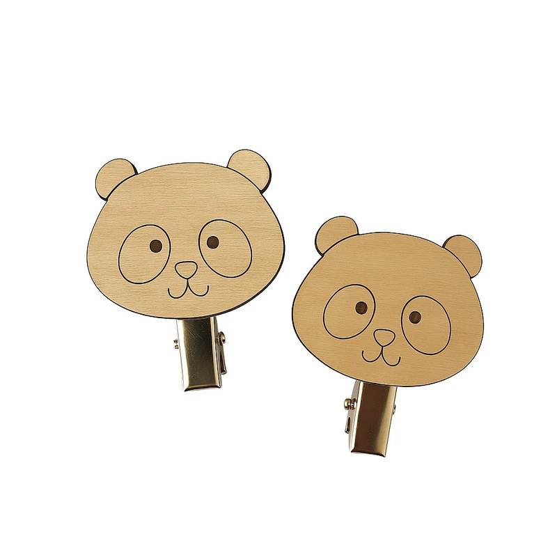 گیره مو زنانه طرح چوبی مدل پاندا بسته 2 عددی