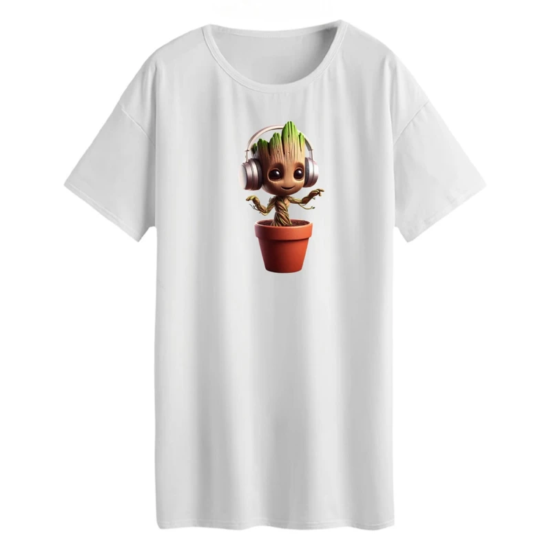 تی شرت لانگ زنانه مدل گروت و گلدان