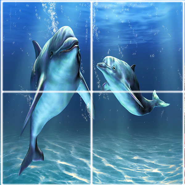 تایل سقفی آسمان مجازی طرح اقیانوس و دلفین ها کد ST 3045-4 سایز 60x60 سانتی متر مجموعه 4 عددی