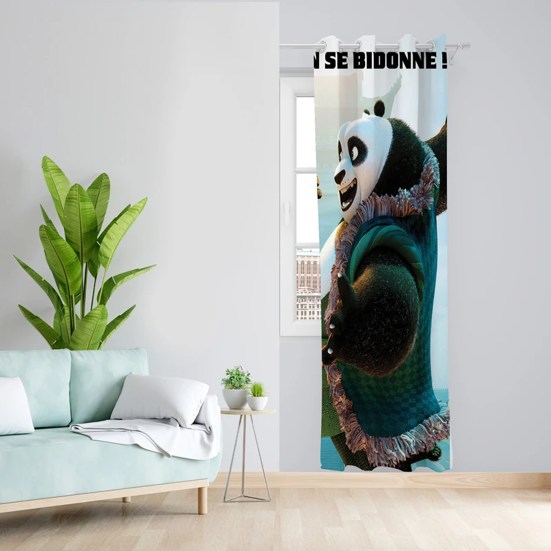 پرده طرح پاندا کونگ فو کار مدل مخمل پانچی کد L 1152R Z سایز 140x200 سانتی متر