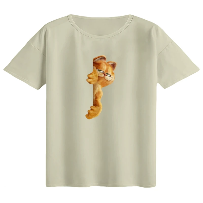 تی‌شرت اورسایز آستین کوتاه زنانه مدل باکسی طرح گارفیلد کد۱