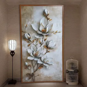 تابلو طرح دکوراتیو مدل گل مگنولیا فریم قهوه ای روشن