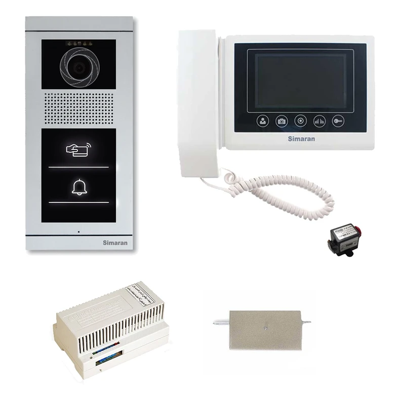 مجموعه دربازکن تصویری سیماران مدل 43TKM-VFBT1 یک طبقه به همراه محافظ ولتاژ مانیتور