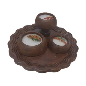 ست 4 تکه جاشمعی سنگی طرح چوب مدل B340