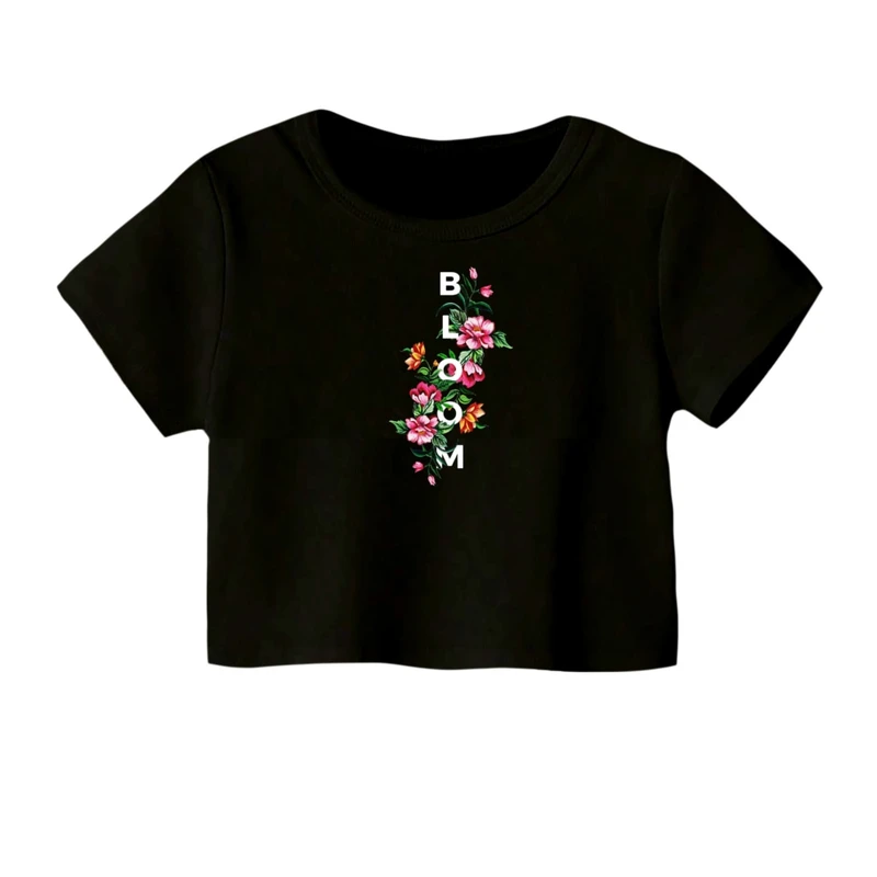 کراپ‌ تی‌شرت آستین کوتاه زنانه مدل شکوفه گل