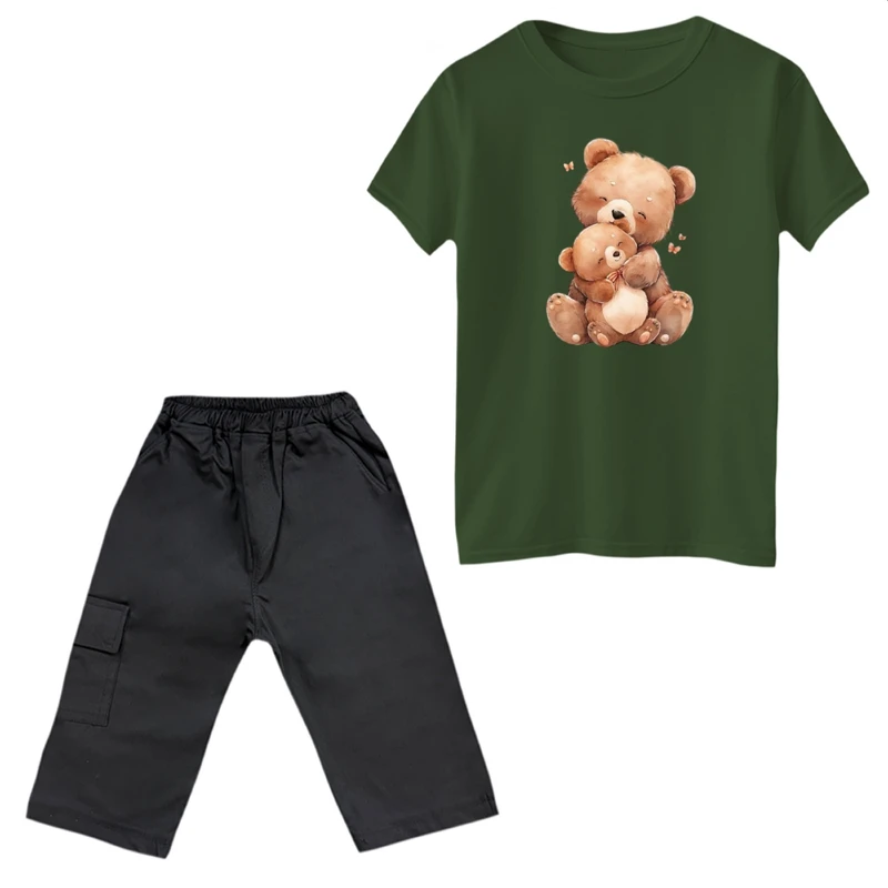 ست تی‌شرت آستین کوتاه و شلوارک دخترانه مدل تدی