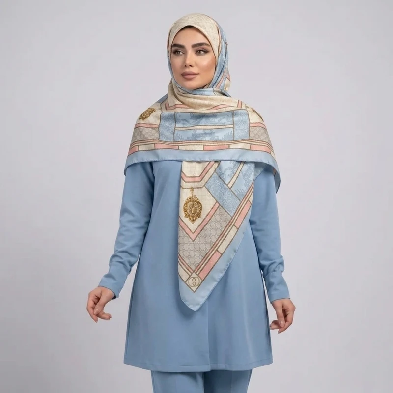 روسری ابریشم توییل زنانه مدل H37 با طول و عرض 125×125 سانتی‌متر