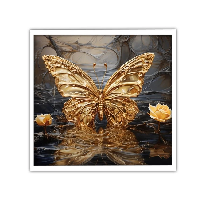 تابلو نوری بکلیت طرح گرافیکی پروانه طلایی مدل لایت باکس W-MID-19844