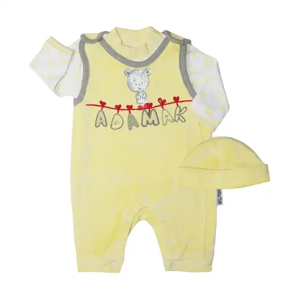 ست 3 تکه لباس نوزادی آدمک مدل خرس 316300 رنگ لیمویی